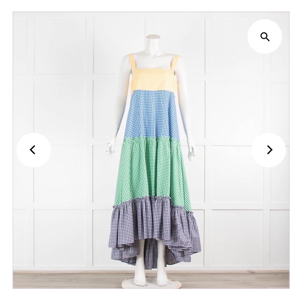 MDS STRIPES
MDS Stripes Yellow Blue Green Gingham Tiered Maxi Dress